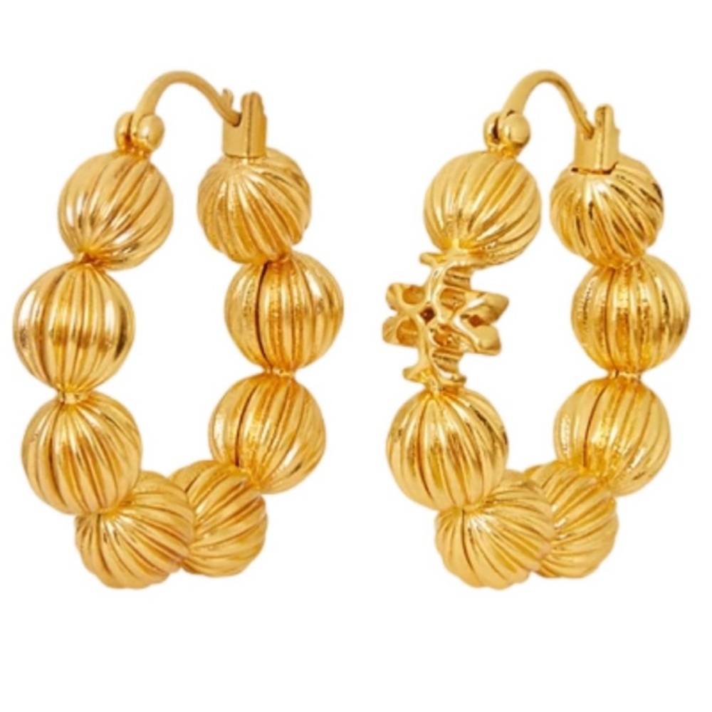 Tory Burch gold Roxanne fluted bead hoop earrings